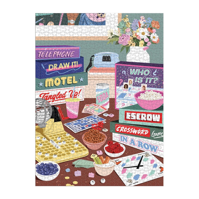 جاليسون لغز Galison Game Night 1000 قطعة في صندوق مربع من Galison - 27 بوصة × 20 بوصة لغز مصور بشكل جميل قطع سميكة وقوية نشاط ممتع وصعب للبالغين فكرة هدية فريدة من نوعها! - Image 2